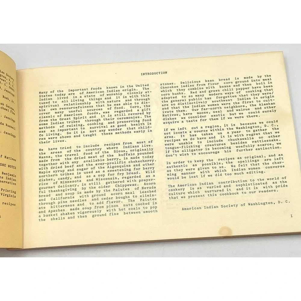 Vintage 1975 American Indian Society Washington‎ DC Cook Book 1st Printing